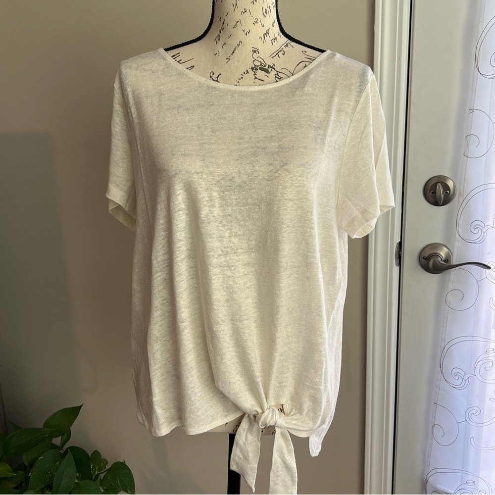 Tommy Bahama Cream Short Sleeve Tie-Front Blouse